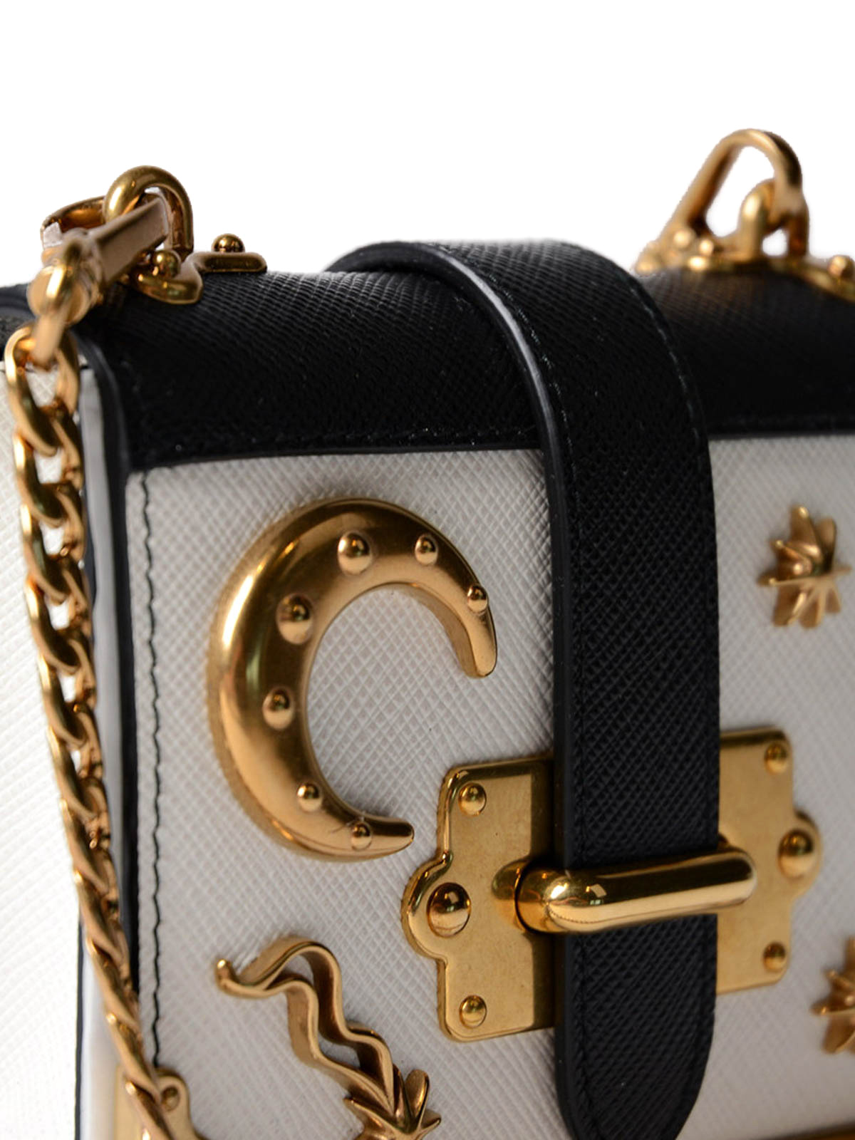 Prada Black/Off White Saffiano Leather Astrology Celestial Cahier Crossbody  Bag