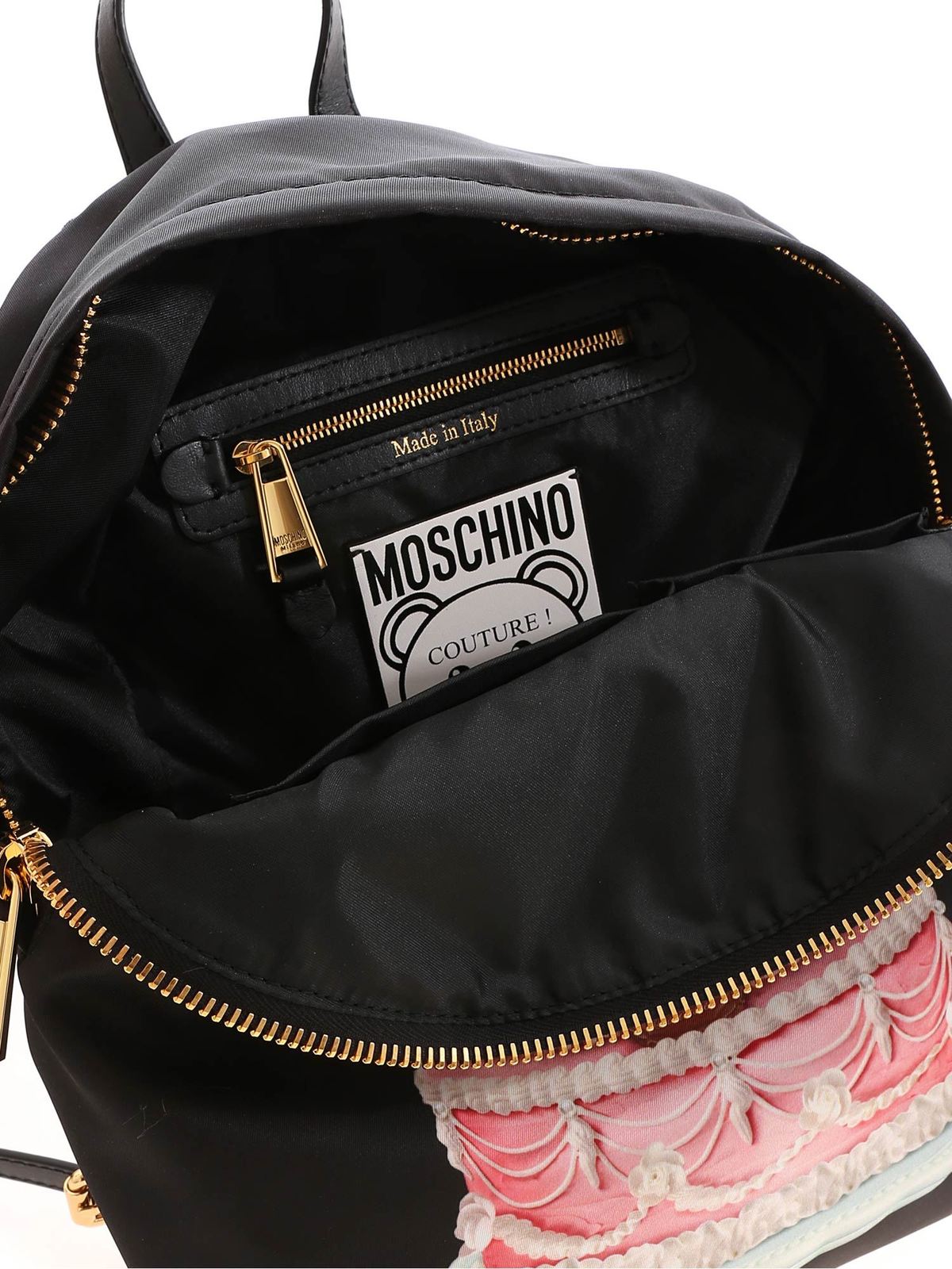 Shop Moschino Cake Teddy Bear Logo Print Backpack In Black In Negro