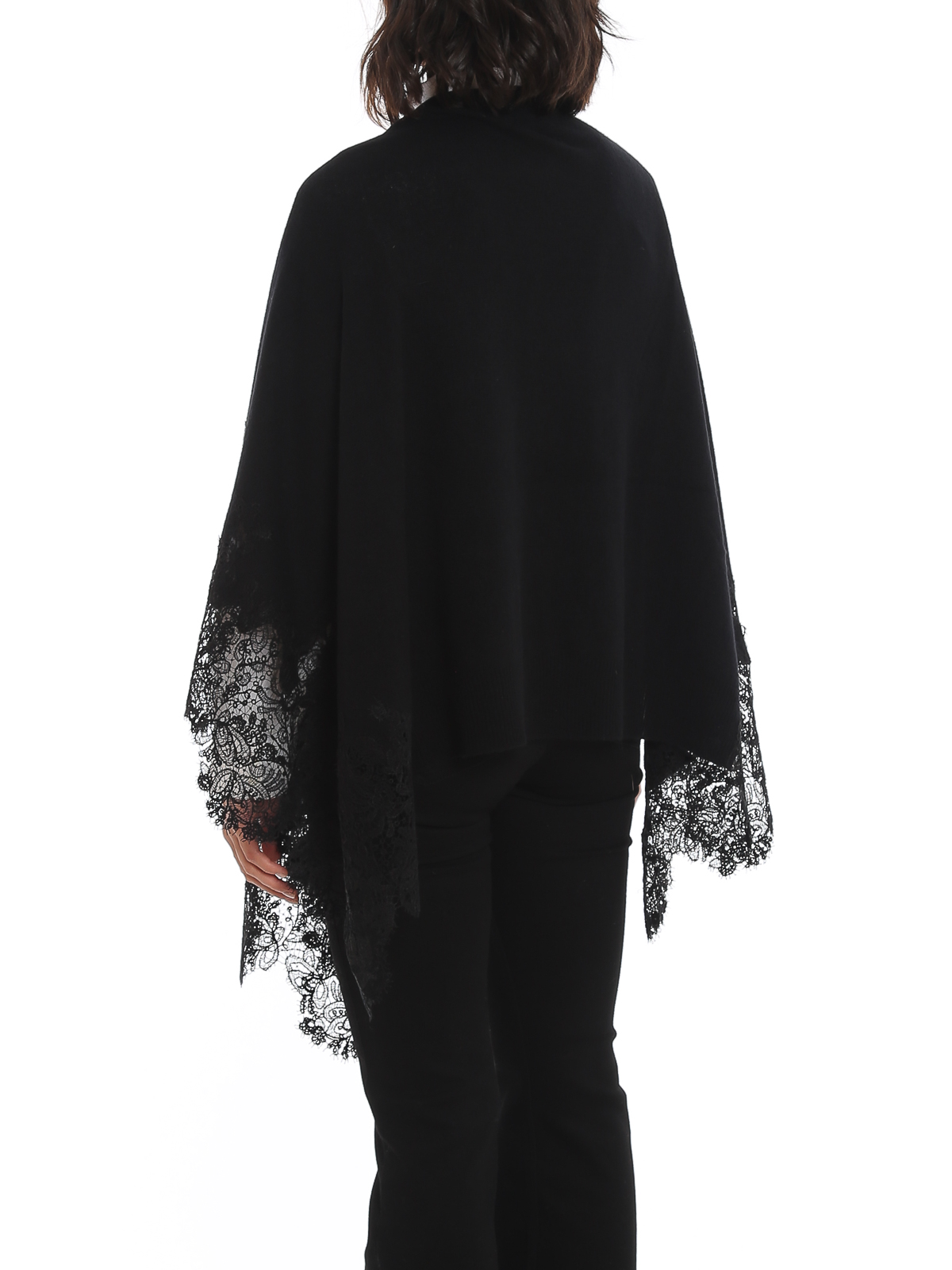 ポンチョ・ケープ ERMANNO SCERVINO Woman Cape Black D456D314HNG 95708 Ermanno Scervino Cashmere cape - Black - Women