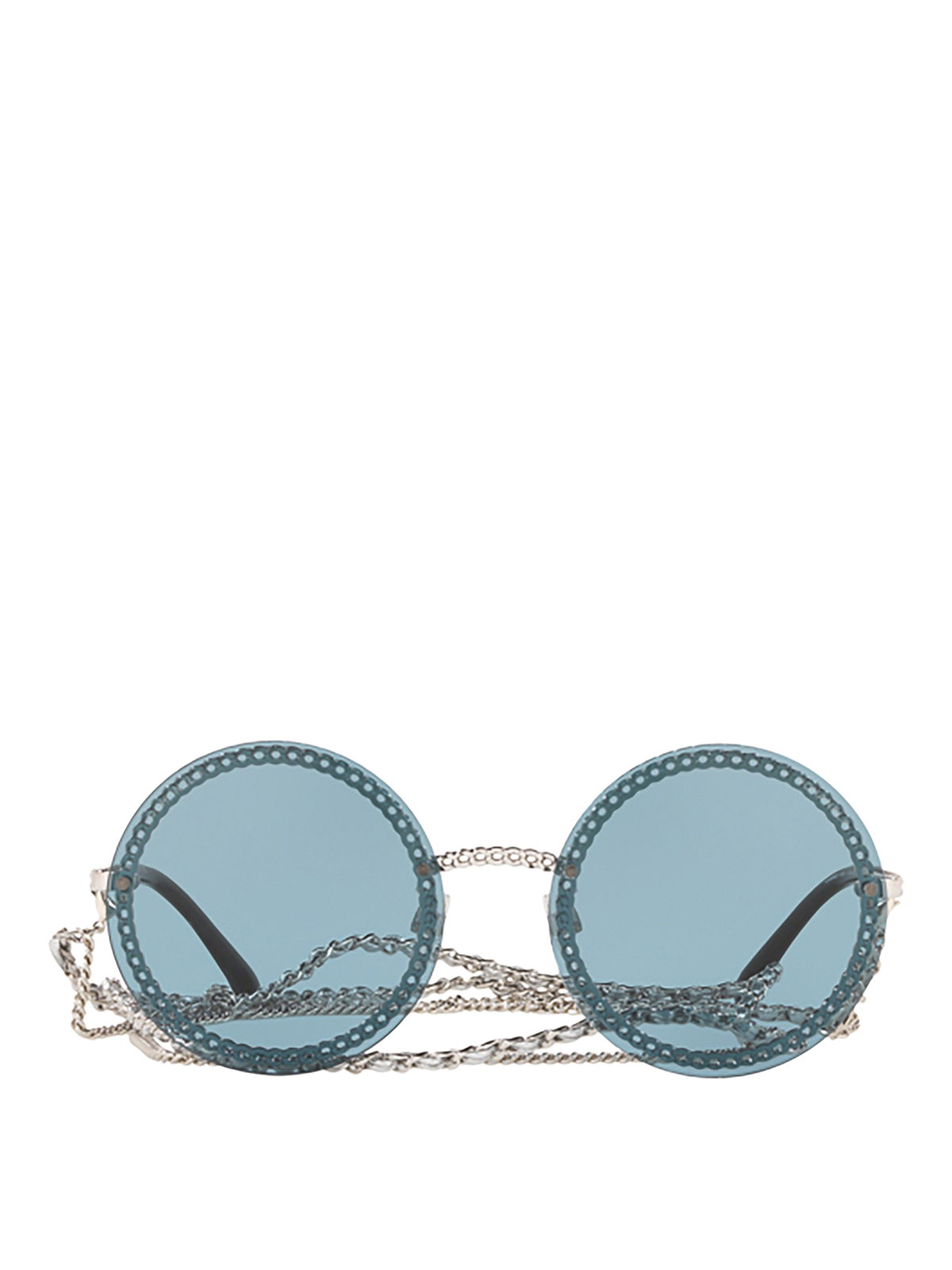 Chain embellished blue round sunglasses