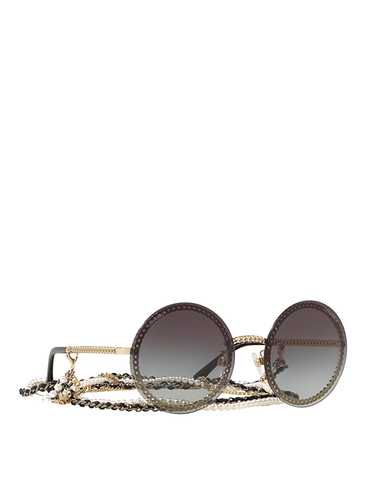 Sunglasses Chanel - Chain embellished black round sunglasses - CH4245C125S6