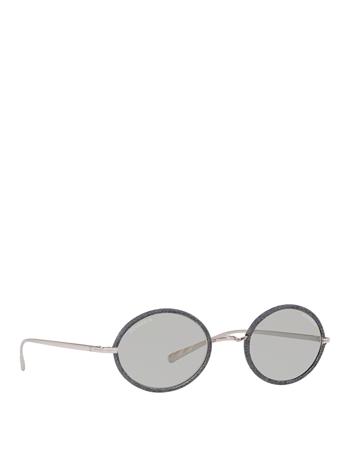 Metal and denim rounded sunglasses