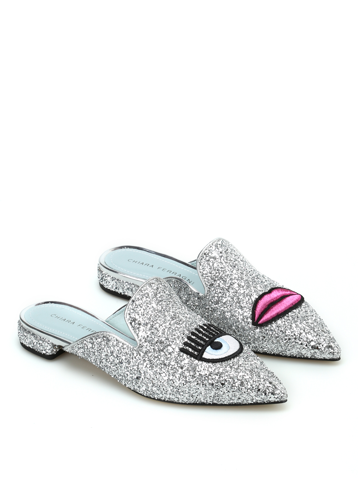 Mules shoes Chiara Ferragni - Logomania silver glitter mules - CF1840