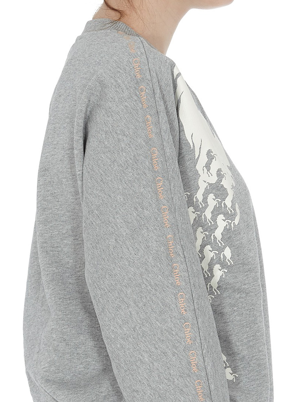 Chloe' Horse print cotton sweatshirt - Grey | C19SJH08285043