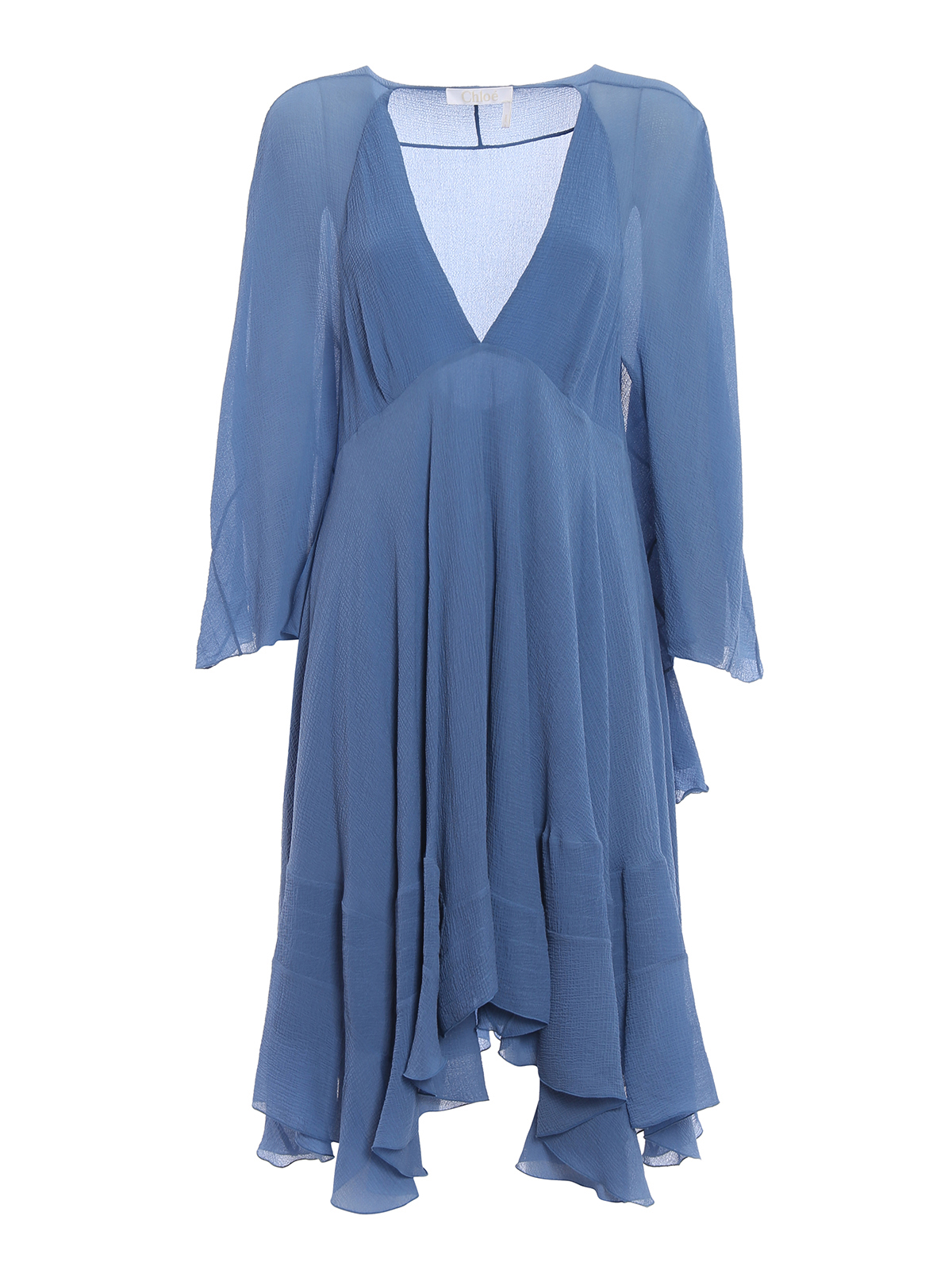 chloe blue silk dress Chloe Blue Silk Embellished Halter Open Back Dress Runway F/W 2008 – Basha  Gold main image 1