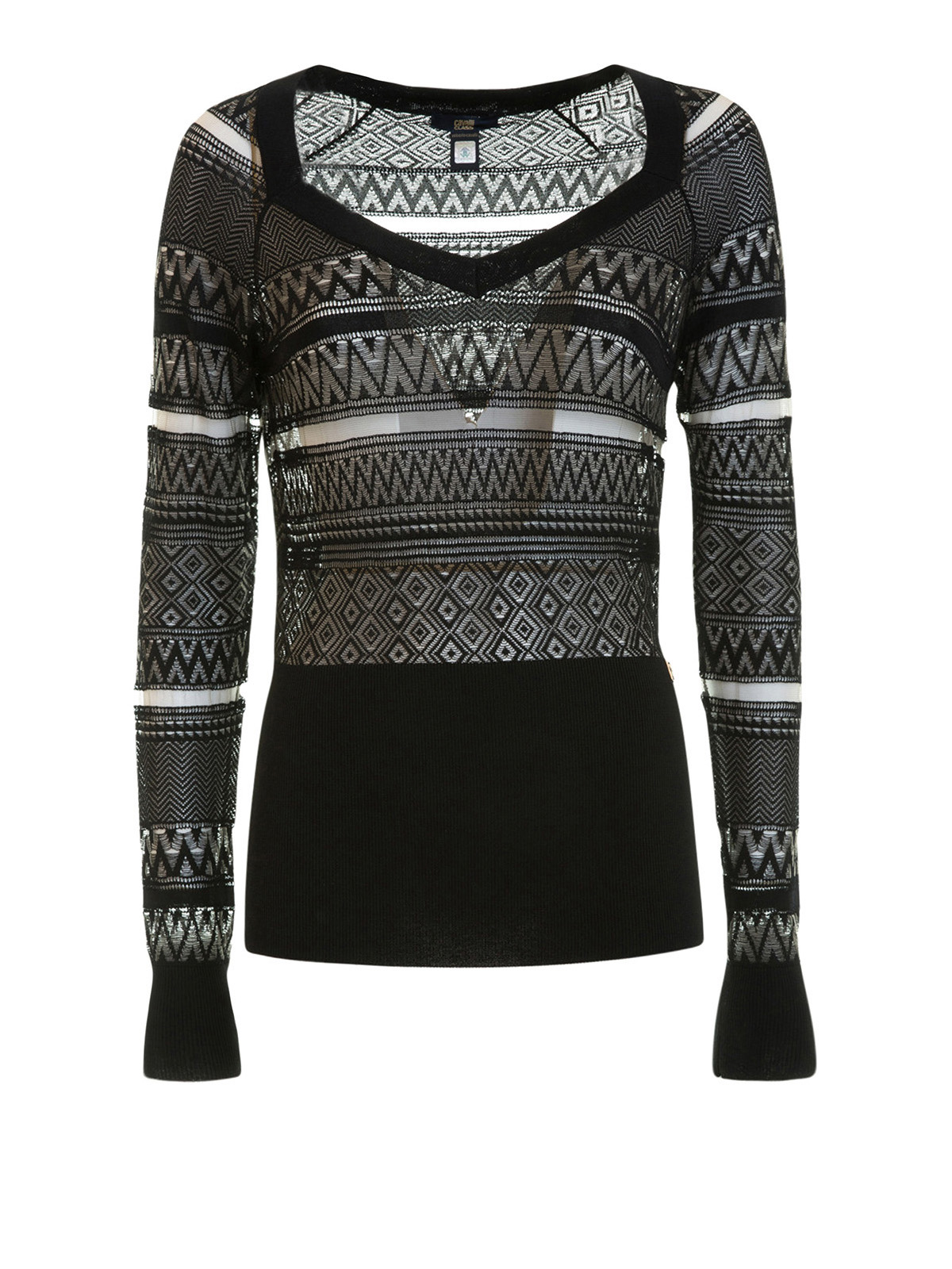 ROBERTO CAVALLI Black Textured V-Neck 2024 Sweater