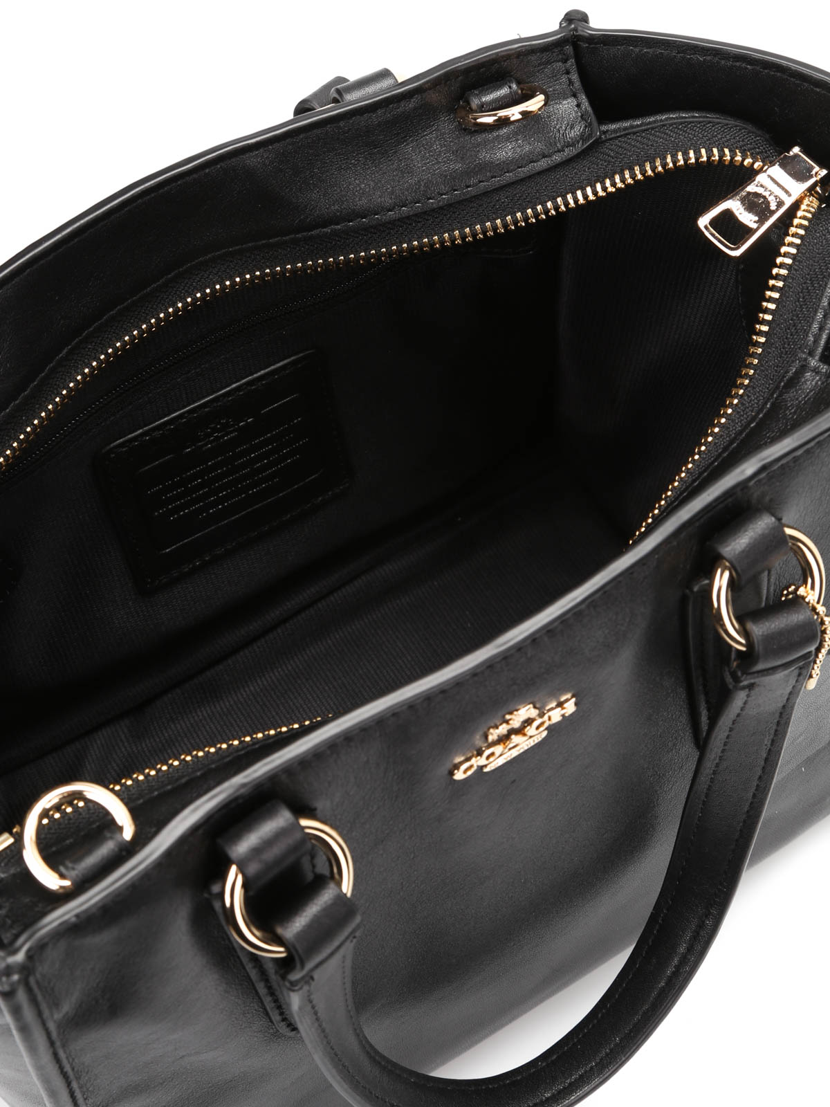 Coach Black Leather Double Zipper Tote