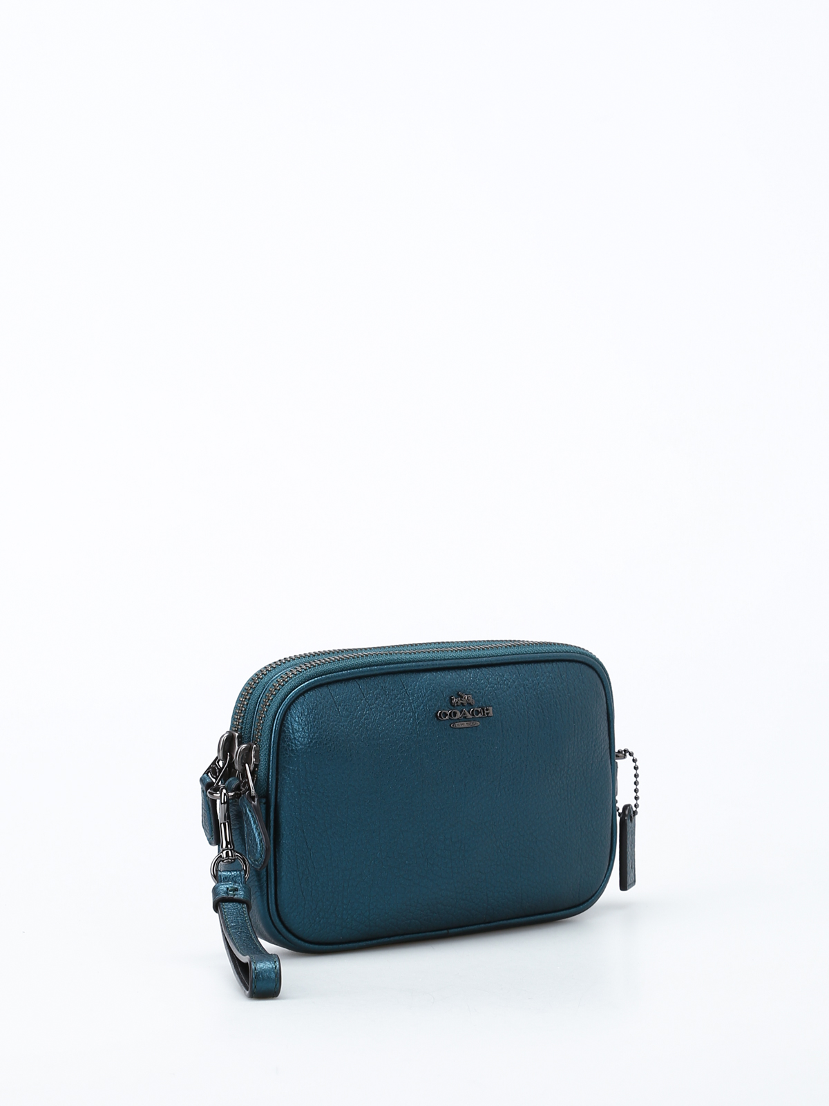 Coach Metallic leather double zip clutch - Dark Green|59952DKM2L