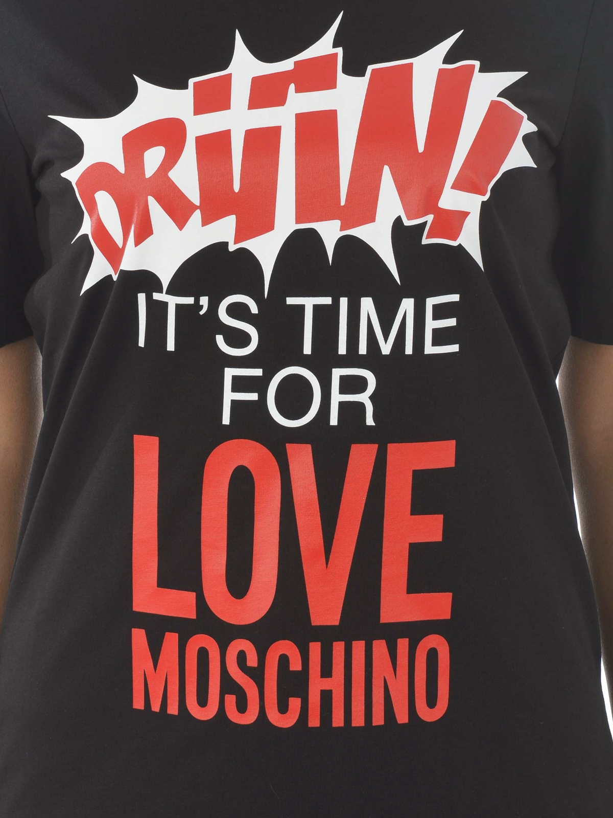 Bane Optimal Jeg spiser morgenmad T-shirts Love Moschino - Comic style black T-shirt - W4F152EM3876C74