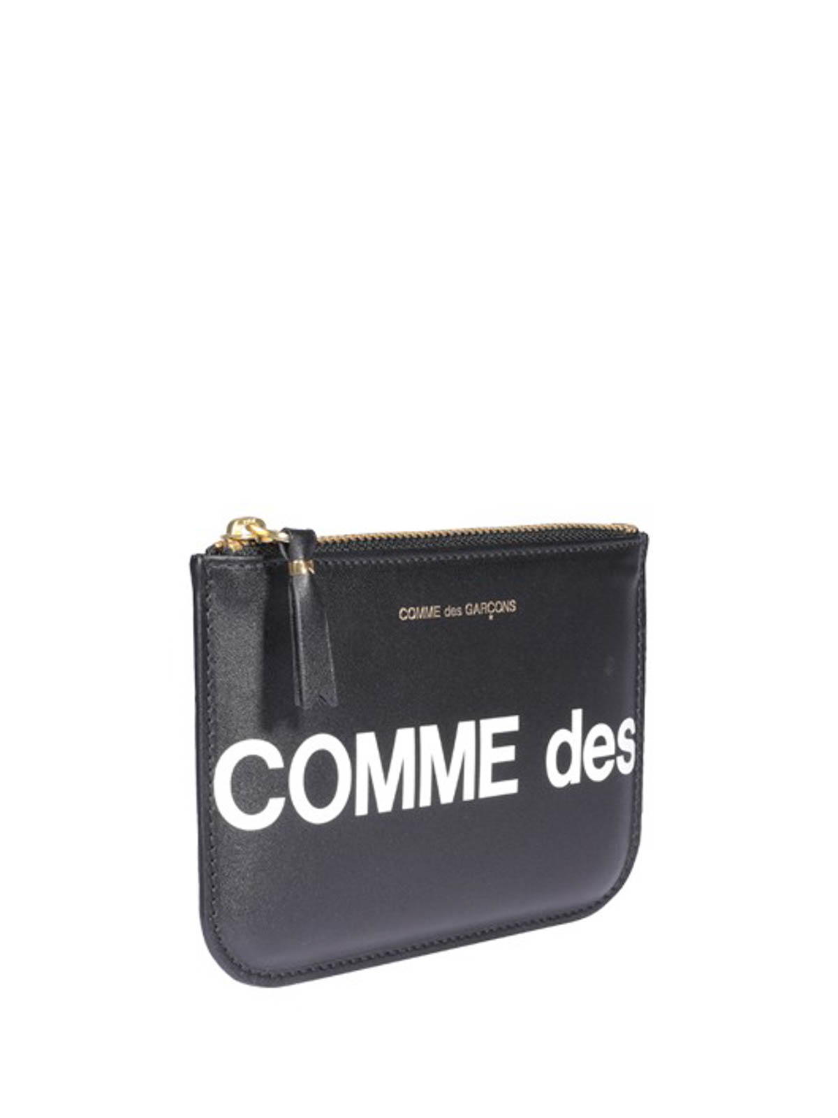 Shop Comme Des Garçons Logo Print Leather Clutch In Black
