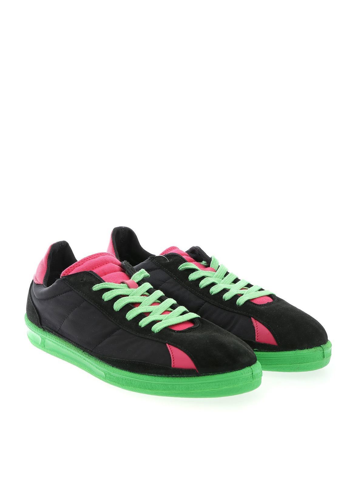 Shop Comme Des Garçons Shirt Sneakers In Black Fuchsia And Green