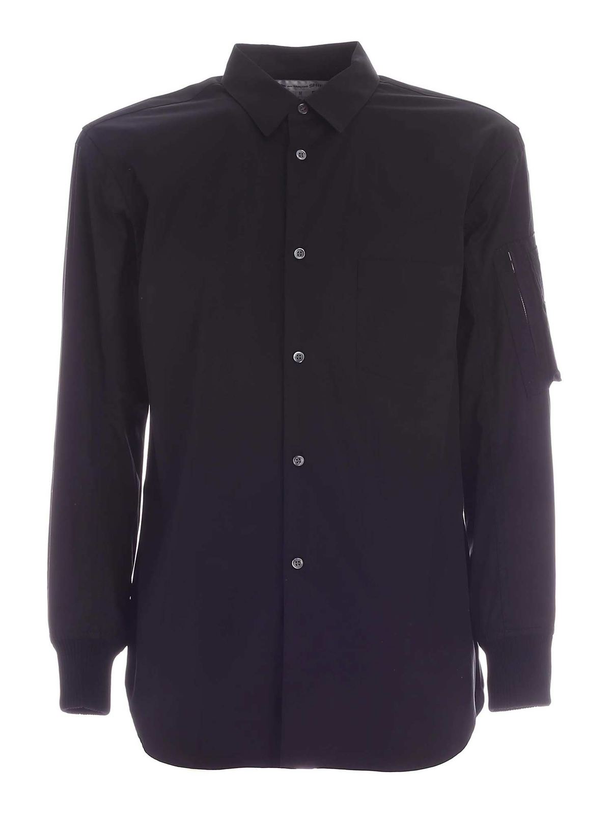 Comme Des Garçons Shirt Knitted Cuffs Shirt In Black In Negro