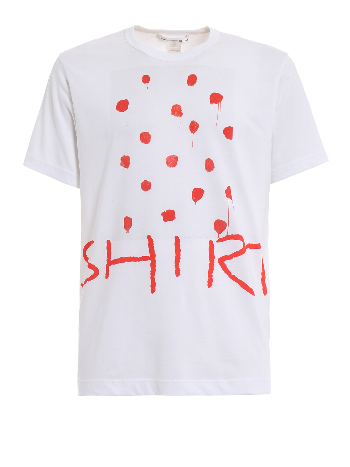 Comme Des Garçons Shirt Red Shirt Print Cotton T-shirt In White