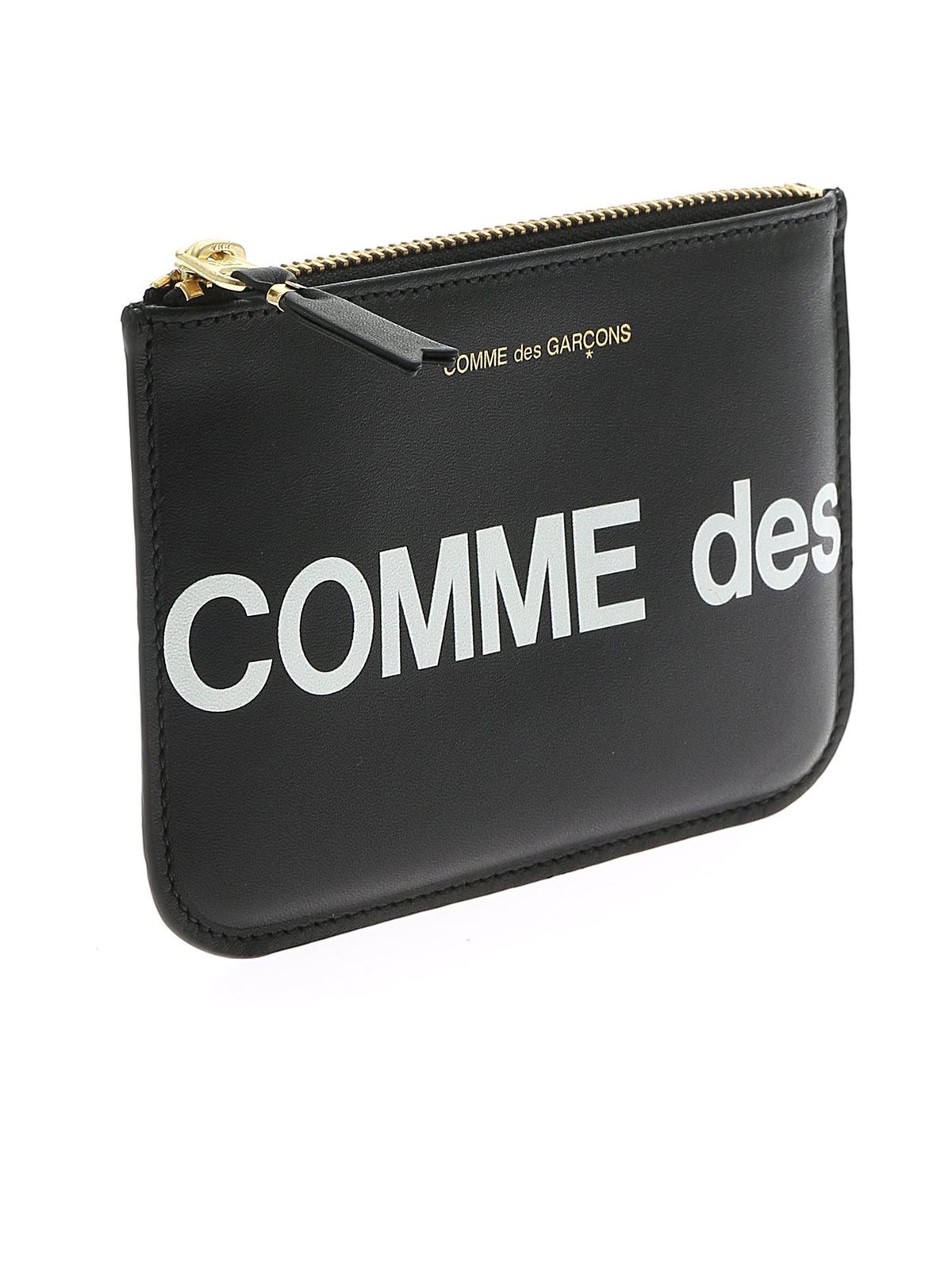 Shop Comme Des Garçons Branded Leather Purse In Black