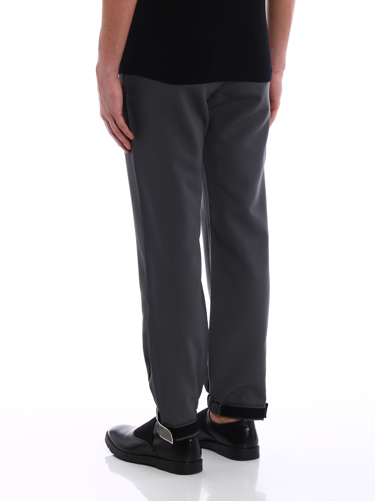 Prada Contrasting band wool trousers - Grey - Men|UP00041QRZF0284