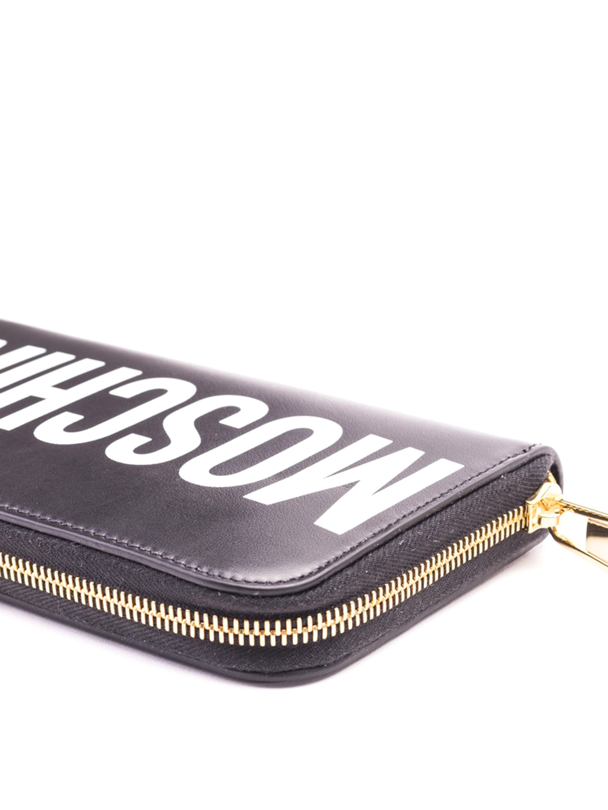 Shop Moschino Contrasting Logo Leather Continental Wallet In Black