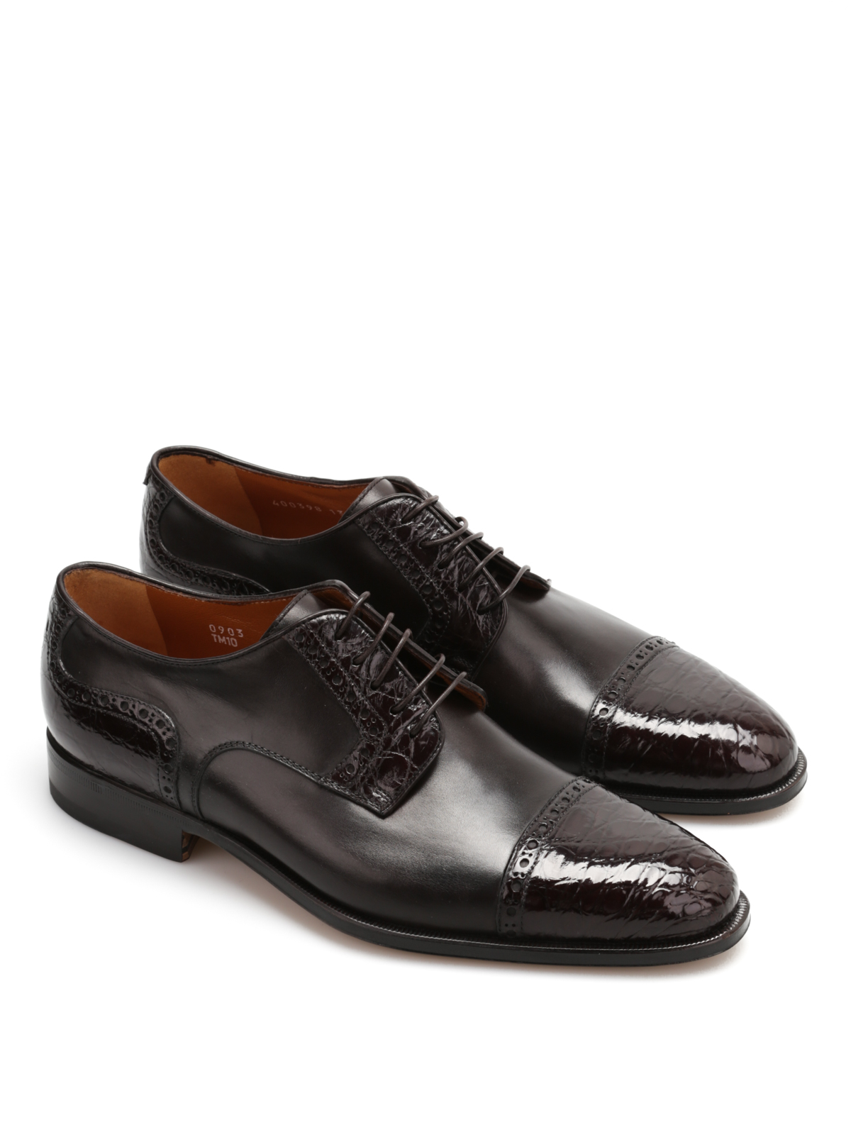 Shop Corneliani Leather Derby Shoes In Dark Brown