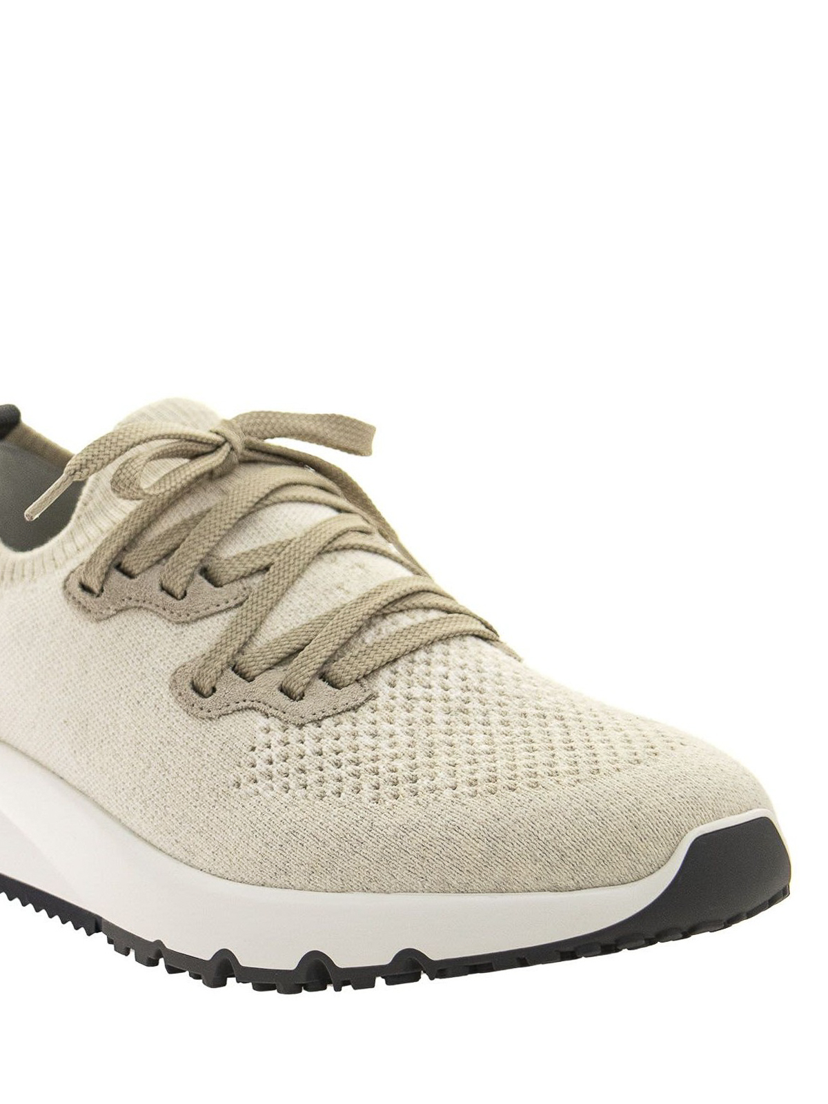 Shop Brunello Cucinelli Cotton Knit Sneakers In Beis Claro
