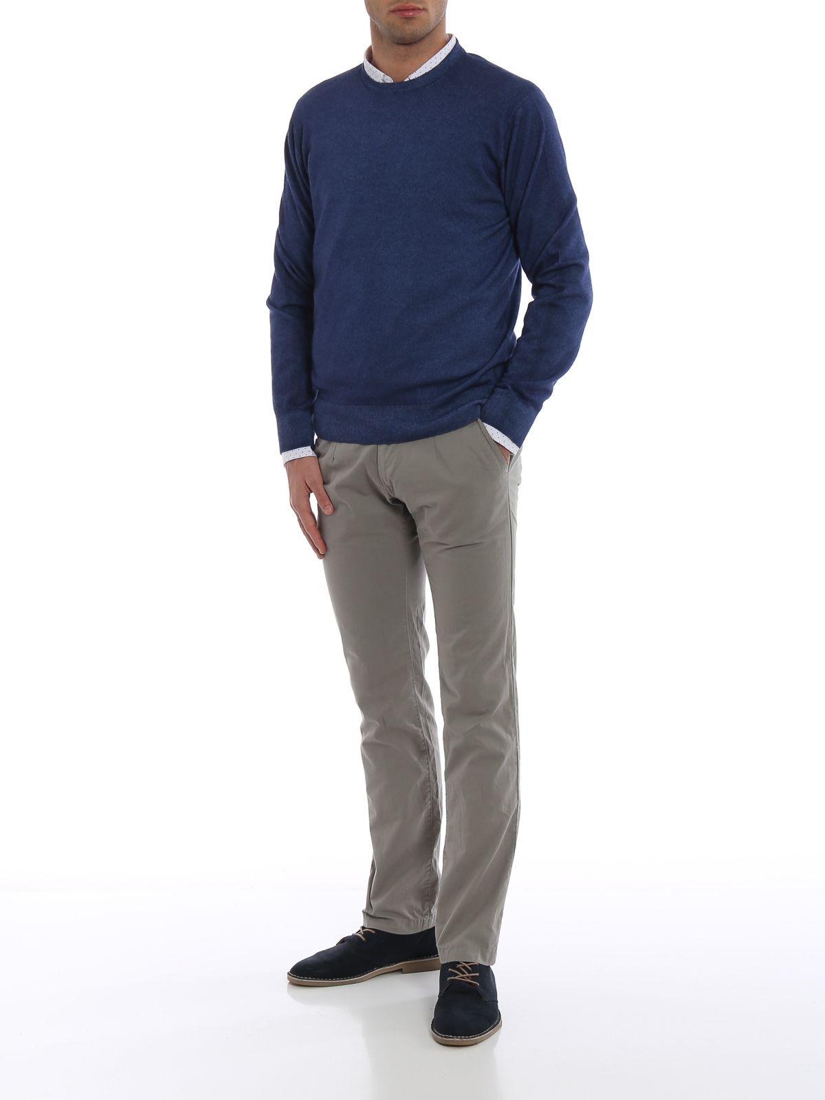 Crew necks Cruciani Faded effect blue cashmere sweater