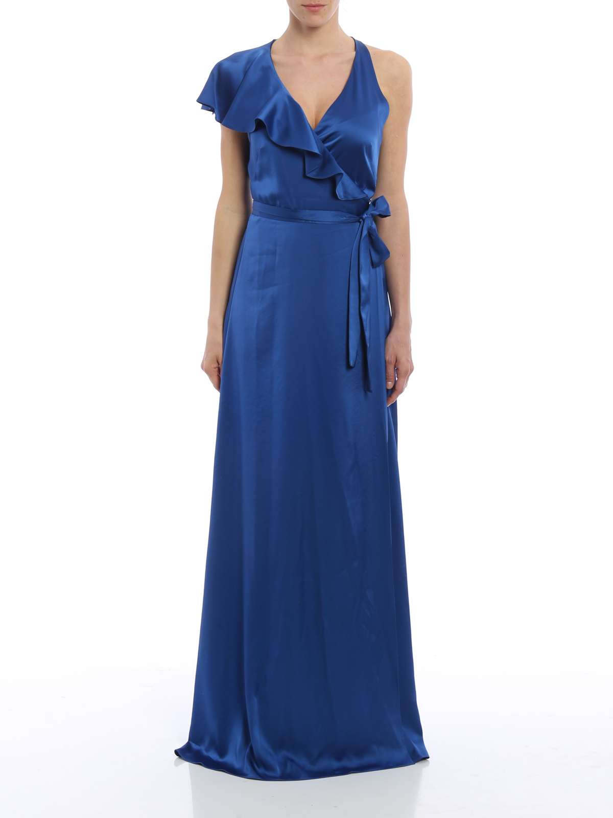 Diane Von Furstenberg Satin ruffled wrap dress|10116DVFFRENCHBLUE