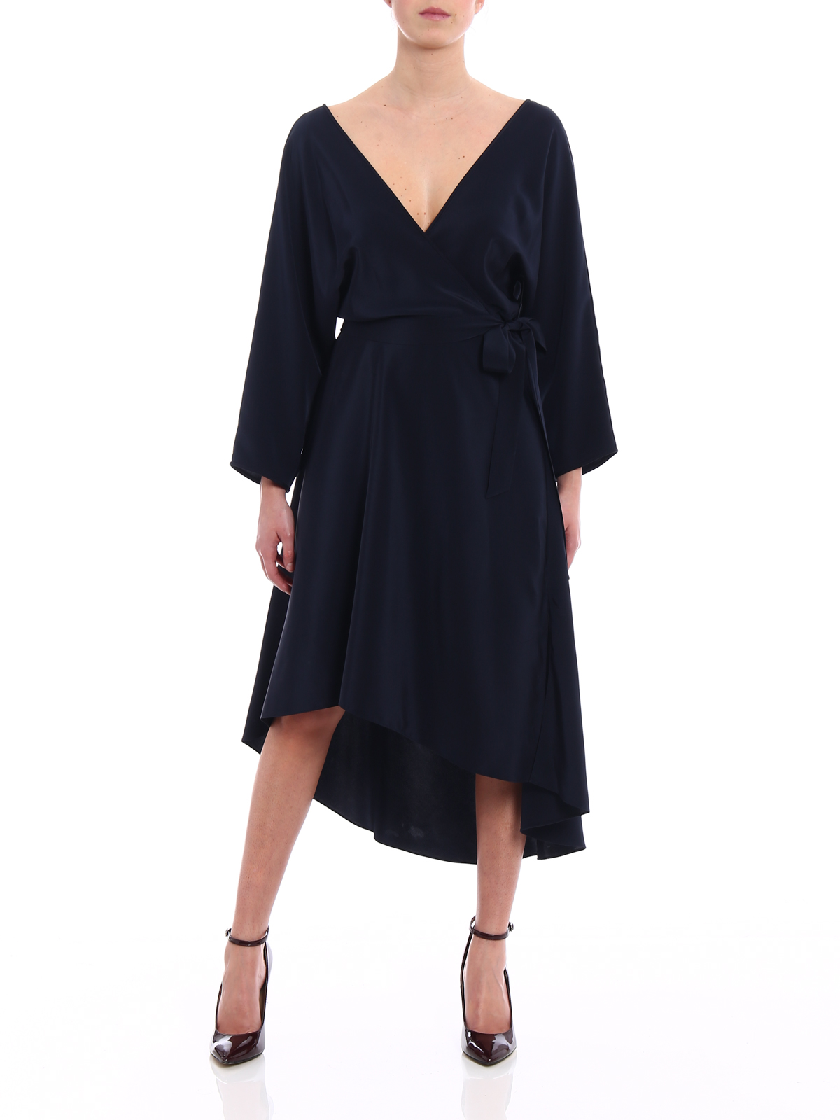 Diane Von Furstenberg Blue pure silk asymmetric dress|11607DVFALXNY