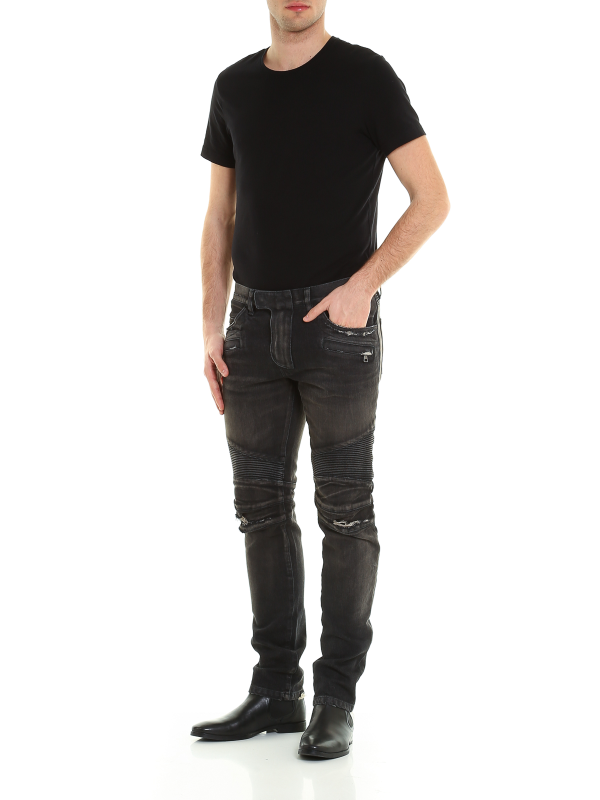 Straight leg Balmain - Distressed denim biker jeans POHT551C710V176