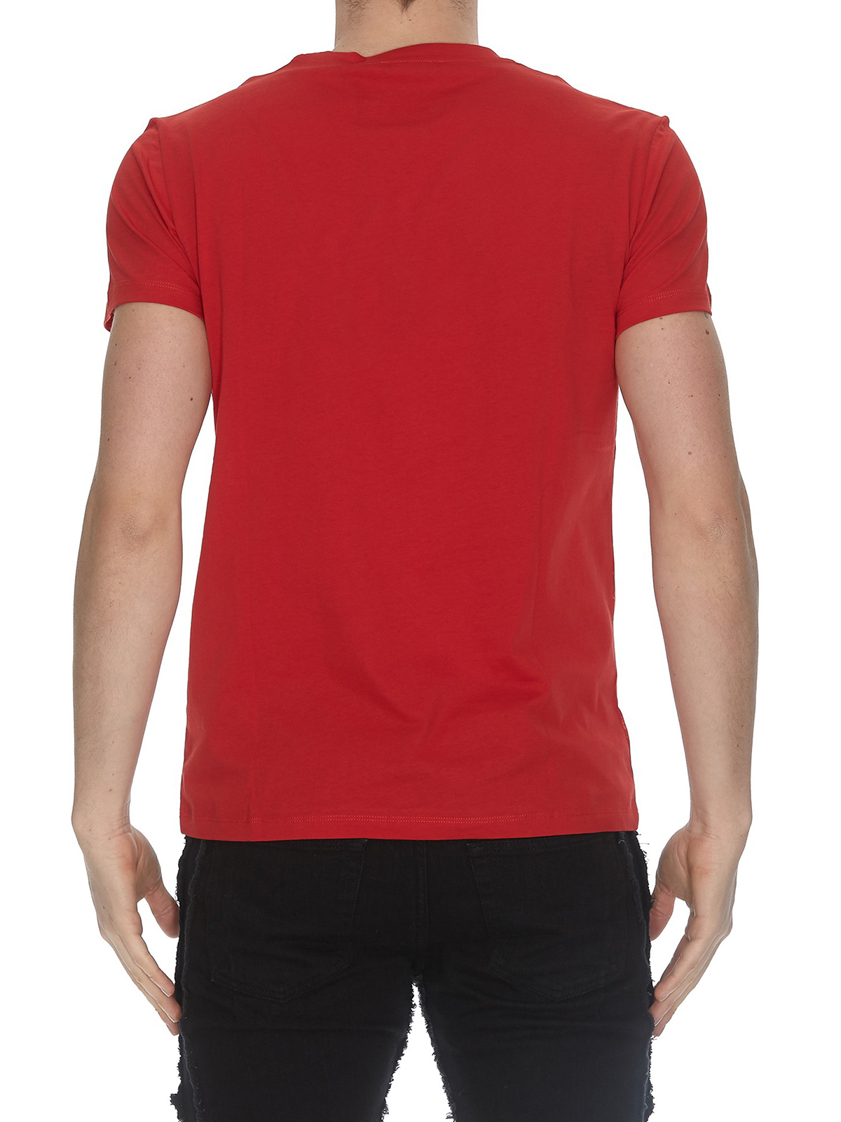 Minimer Accord Grønland T-shirts Balmain - Distressed printed red cotton Tee - RH01601I1173AA