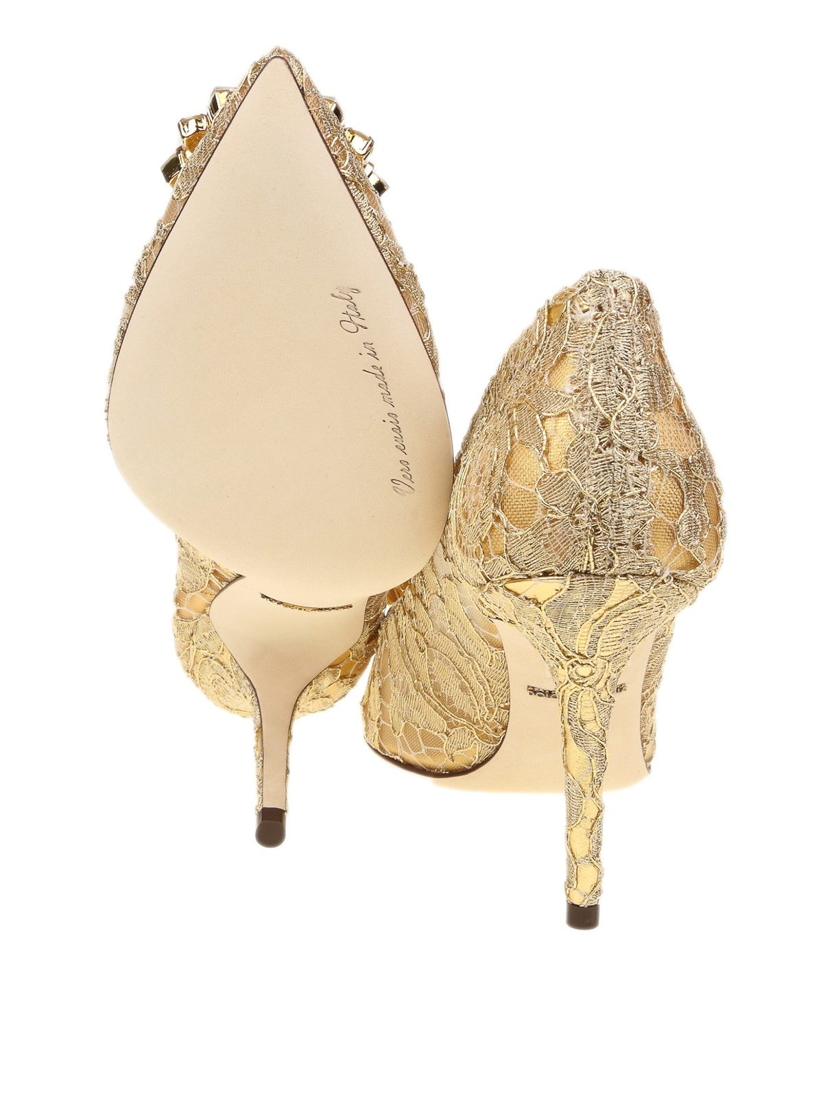 Shop Dolce & Gabbana Bellucci Taormina Gold Lace Jewel Pumps