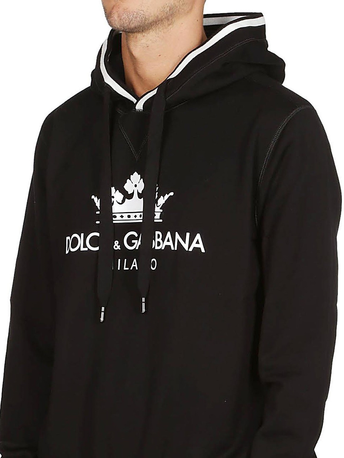 Printed Cotton Blend Hoodie in Black - Dolce Gabbana