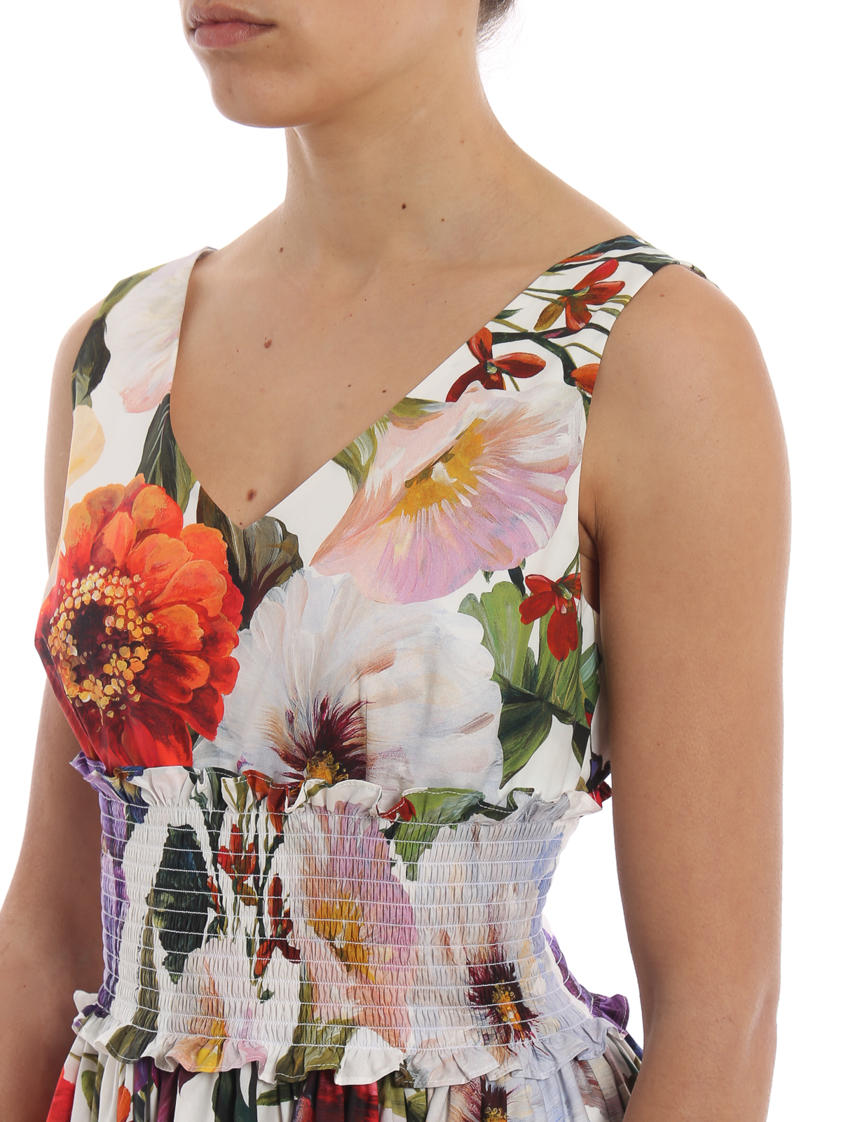 ワンピース DOLCE & GABBANA ABITO SMANICATO IN POPELINE STAMPA FIORI Dolce & Gabbana Abito smanicato in popeline a fiori