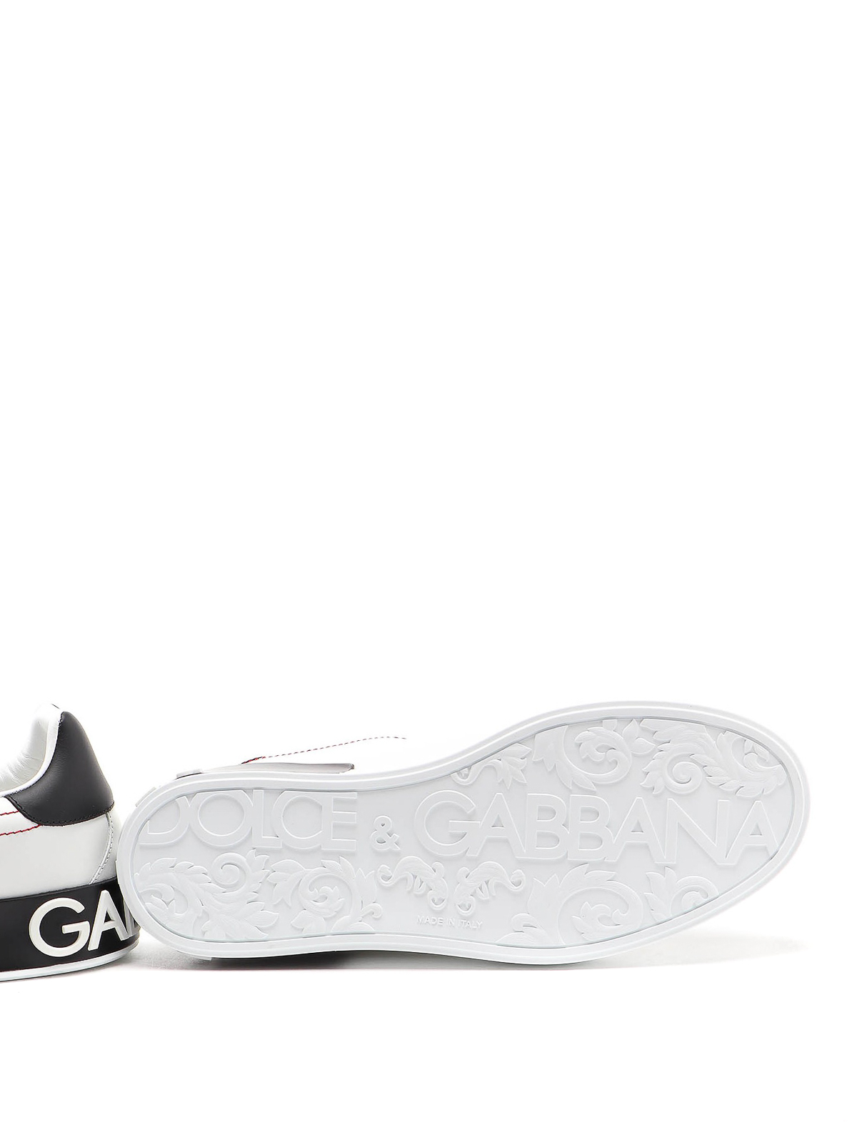Shop Dolce & Gabbana Portofino Leather Sneakers In Blanco