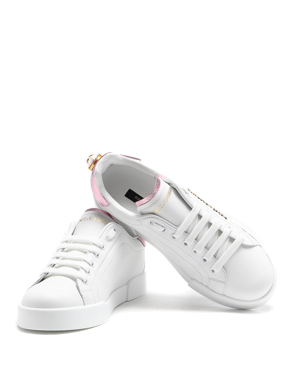Shop Dolce & Gabbana Portofino Maxi Pearl White Leather Sneakers In Blanco