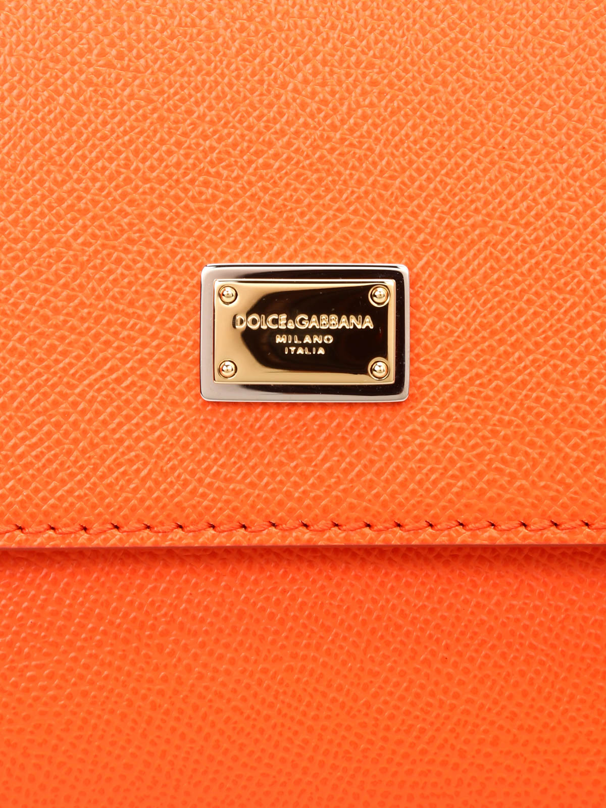 Shop Dolce & Gabbana Orange Medium Sicily Bag in Dauphine Leather
