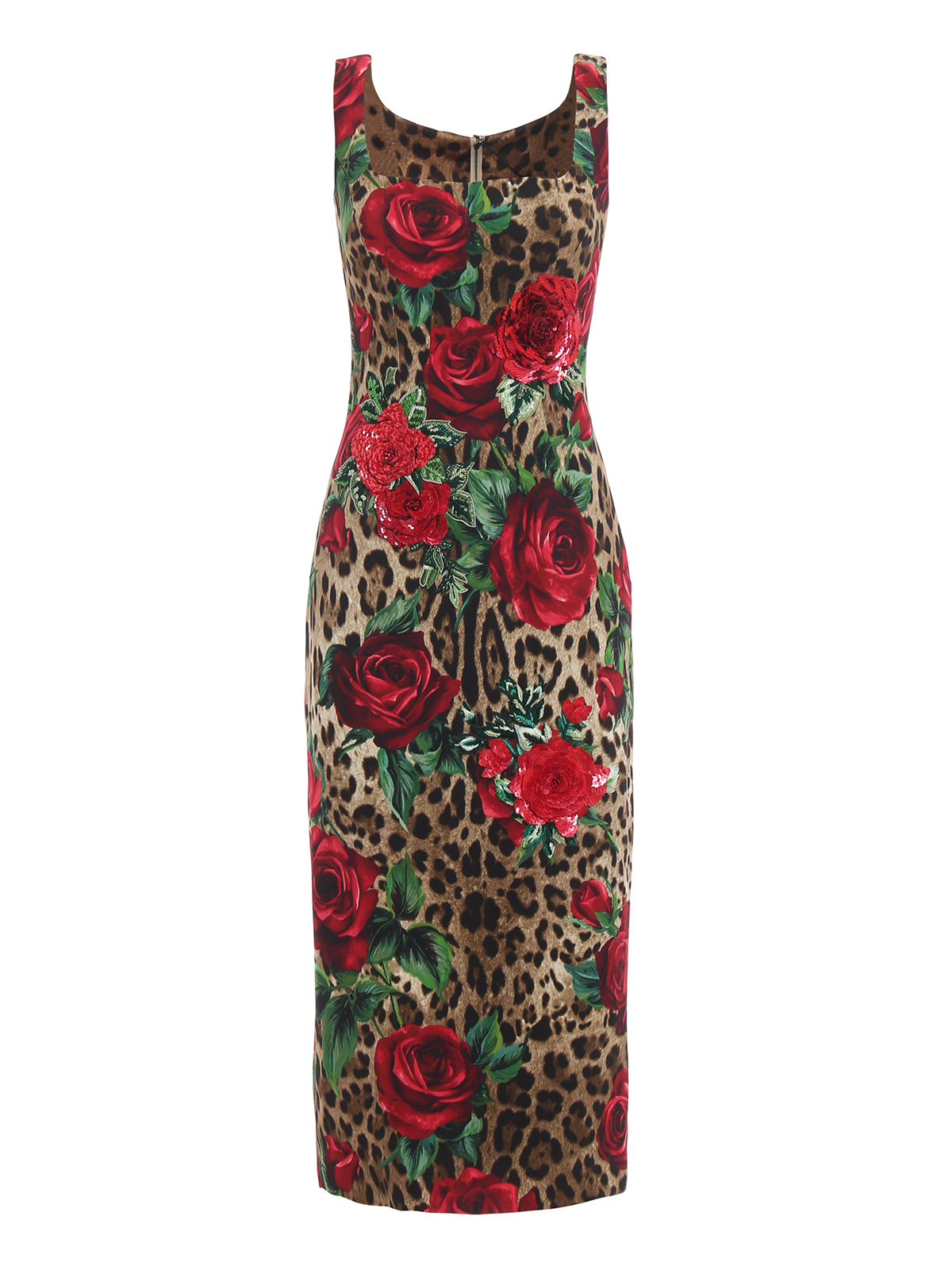 Dolce & Gabbana Animal print dress with embroidered roses