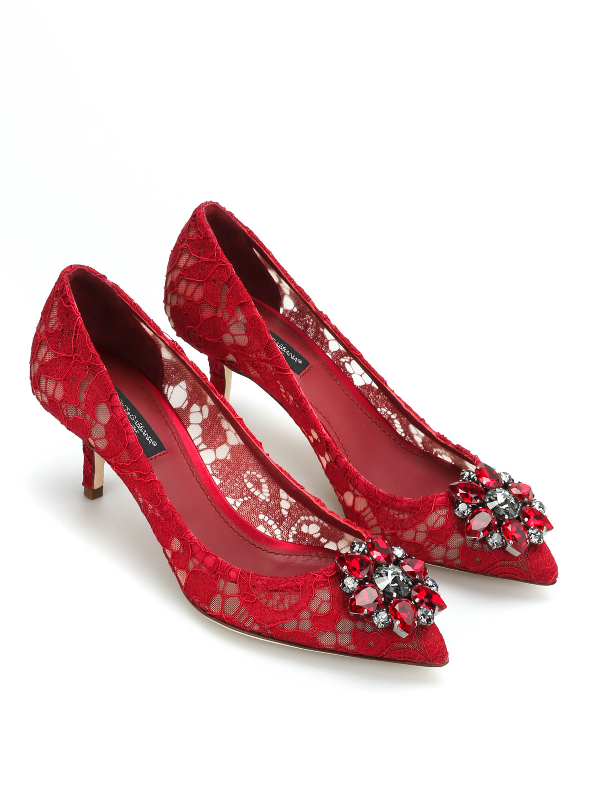 Dolce & Gabbana Bellucci Lace Court Shoes In Rojo Oscuro