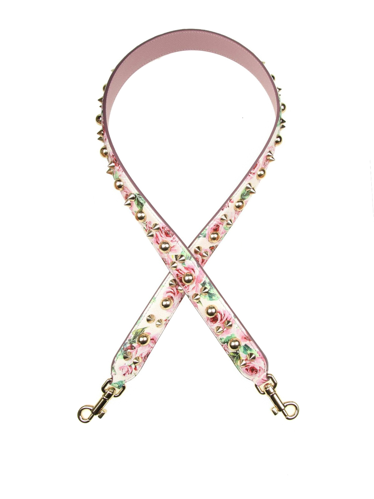 Shop Dolce & Gabbana Rose Print Leather Shoulder Strap In Pink