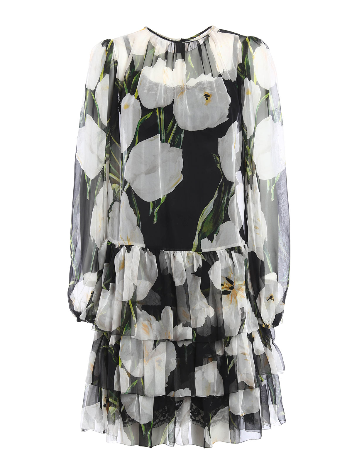 Dolce & Gabbana Printed sheer silk chiffon dress|F61D4THS1E2HN26W