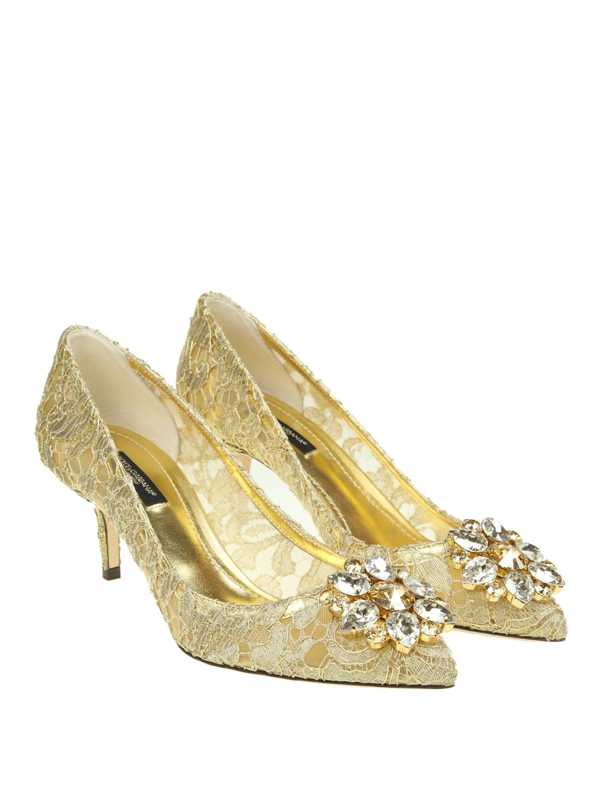 Shop Dolce & Gabbana Bellucci Gold-tone Lace Pumps In Dorado