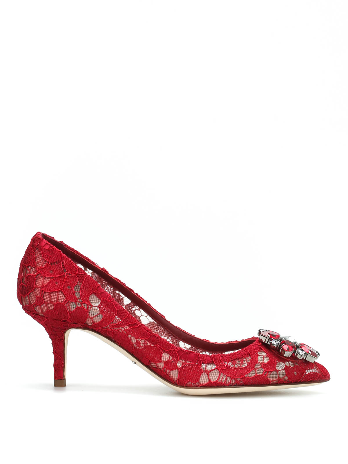 Shop Dolce & Gabbana Bellucci Lace Court Shoes In Rojo Oscuro