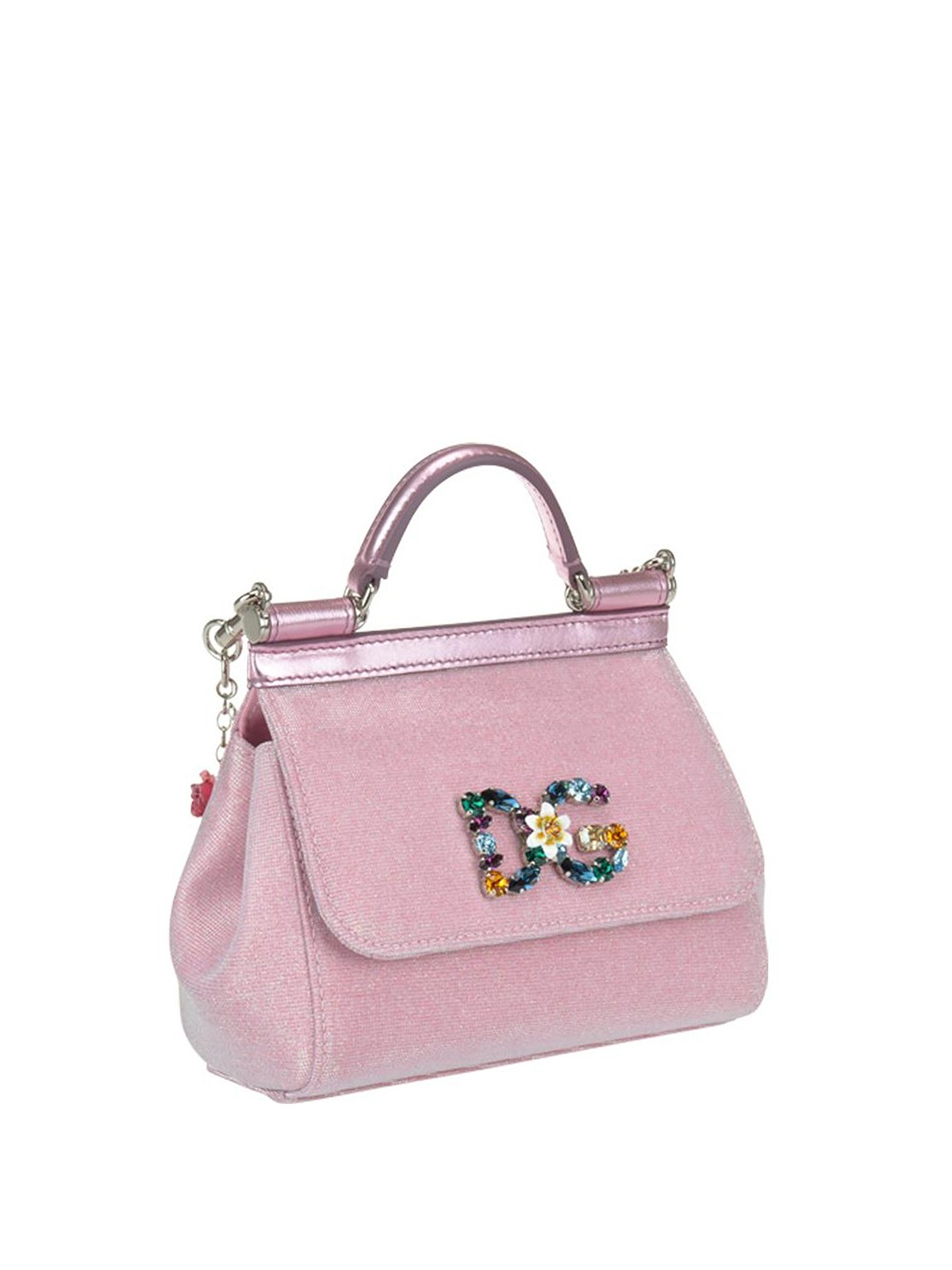 Sicily Mini Embellished Satin Shoulder Bag in Pink - Dolce Gabbana