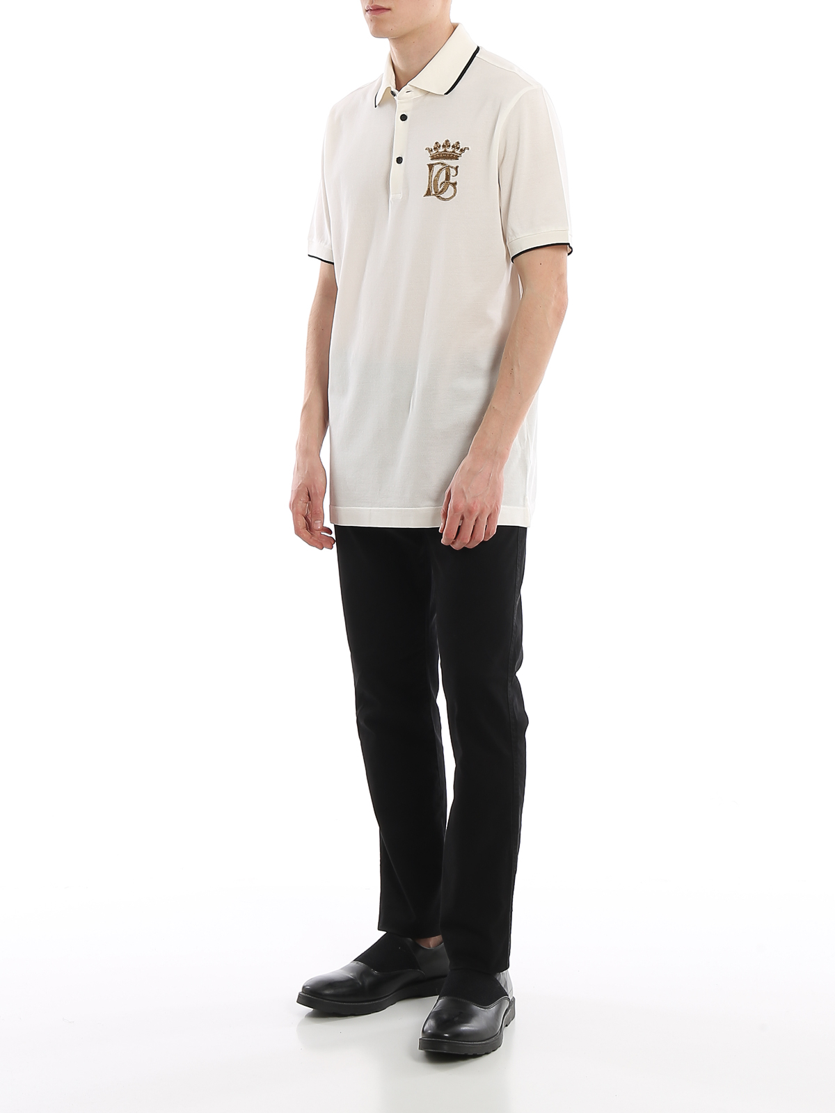 Tシャツ・カットソー Dolce & Gabbana Logo embroidery polo shirt Cotton polo-shirt with DG logo embroidery in Black for Men