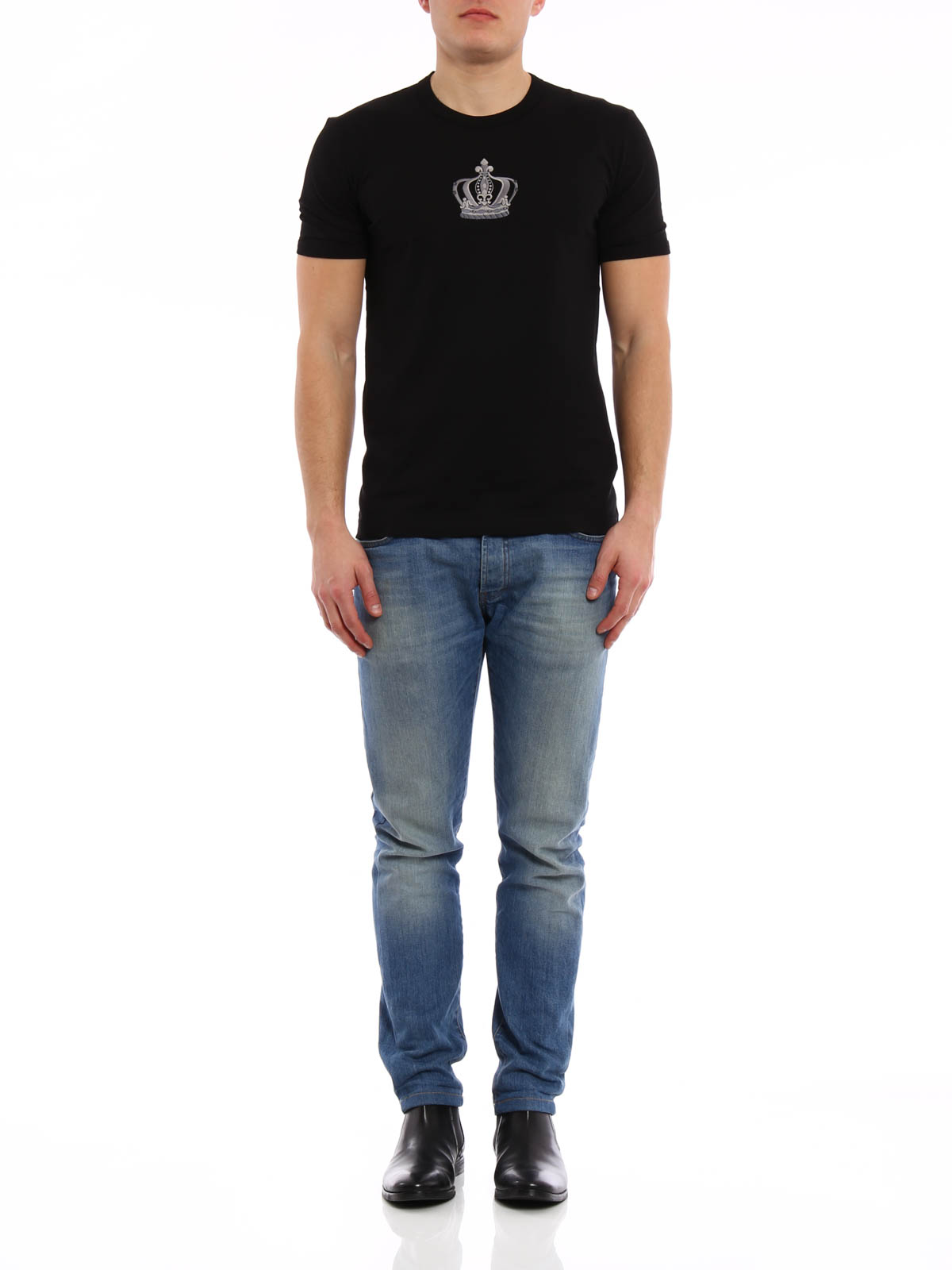Dolce & Gabbana バンダナ柄 クラウン 半袖 Tシャツ ブラック Dolce & Gabbana Crown pattern T-shirt - Black | G8FV4TG7HCIN0000