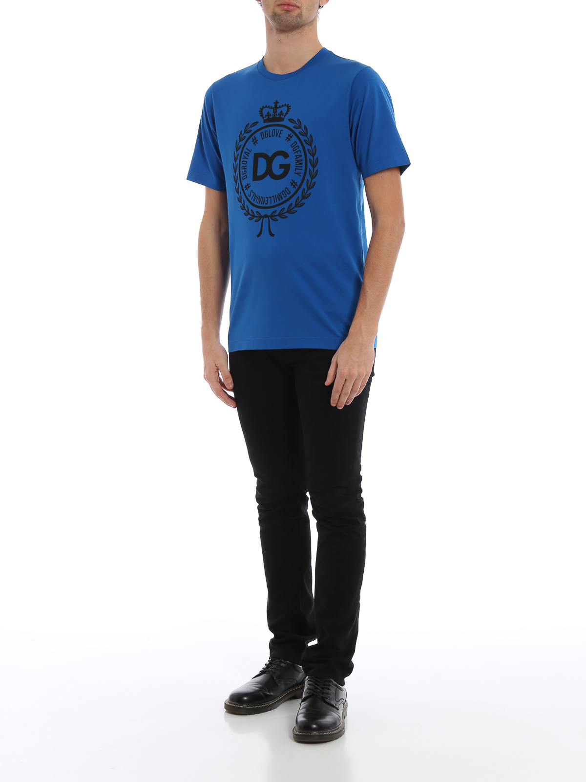 Dolce & Gabbana Logo print blue cotton crew neck T-shirt