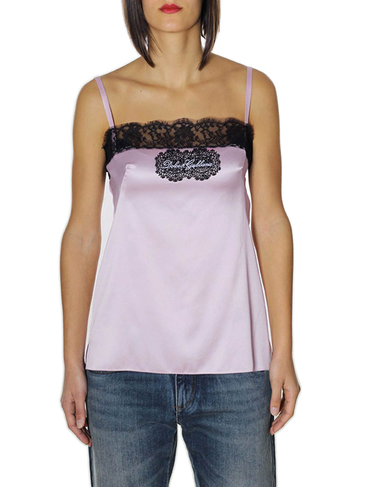 Dolce & Gabbana Lace trim pink silk satin top|F71K3TFURAGF1452