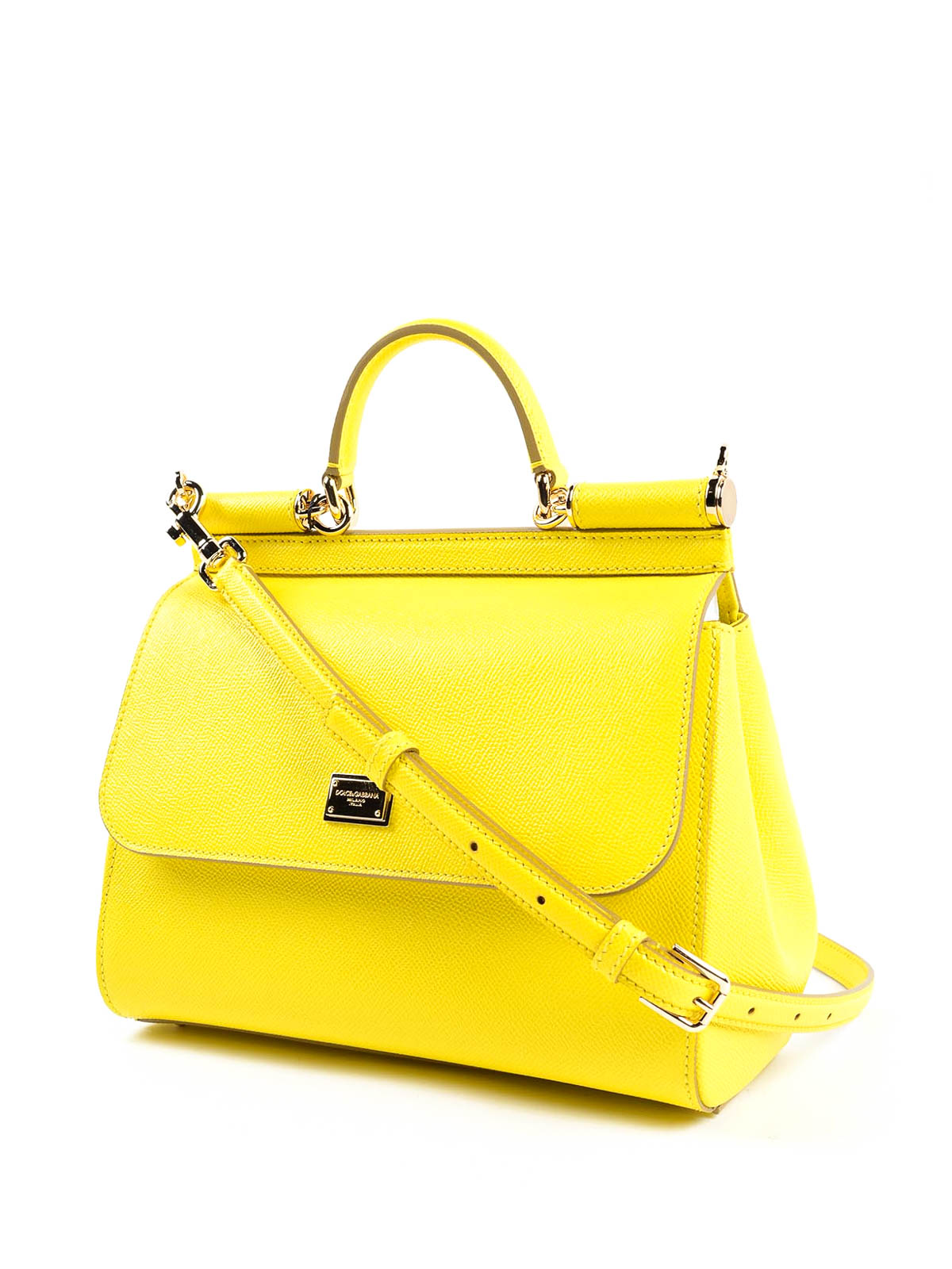 Sicily Medium Leather Shoulder Bag in Yellow - Dolce Gabbana