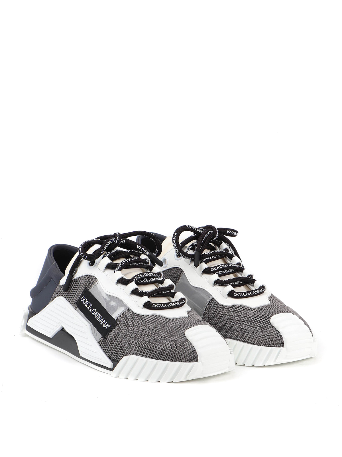 Shop Dolce & Gabbana Ns1 Mixed Materials Black Sneakers In Gris