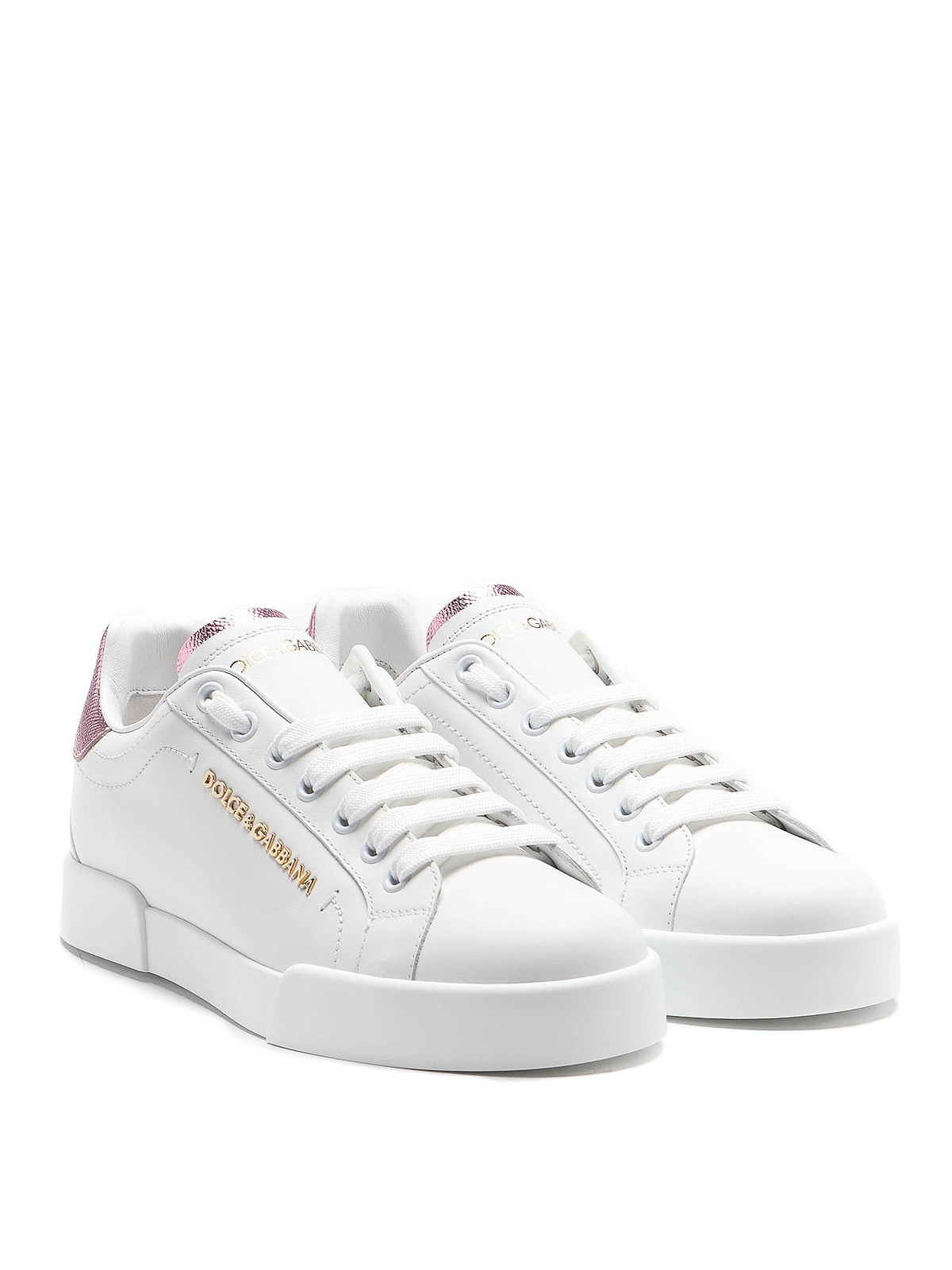 Shop Dolce & Gabbana Portofino Maxi Pearl White Leather Sneakers In Blanco
