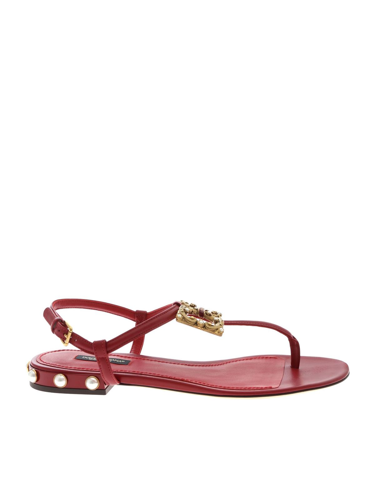 Dolce & Gabbana DGロゴ AMORE フラットサンダル ブラックのウィメンズ スライドサンダル カーフスキン DGロゴ