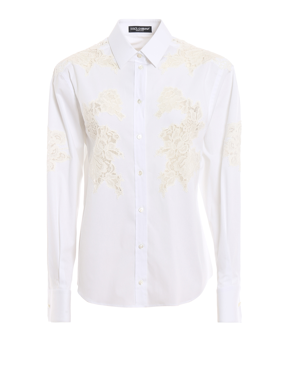 Dolce & Gabbana White Cotton And Lace Shirt In Brown
