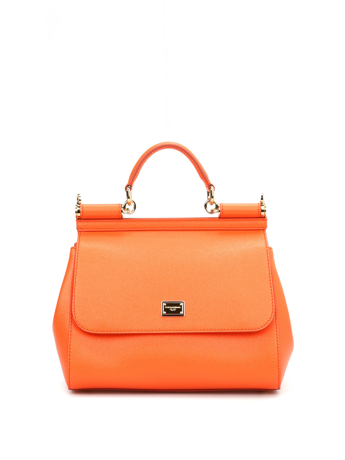 Shop Dolce & Gabbana Orange Medium Sicily Bag in Dauphine Leather